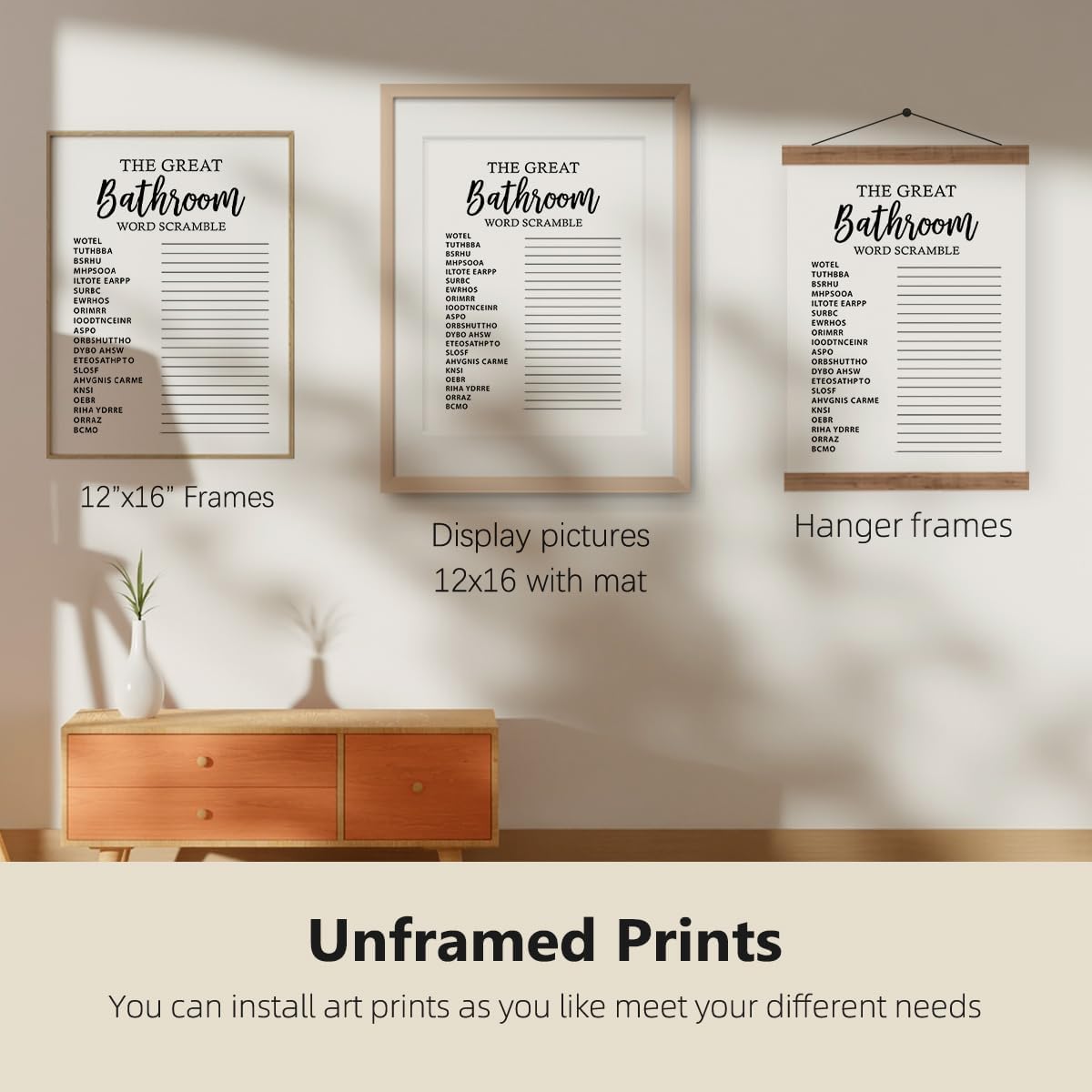 ETVISO Funny Bathroom Decor Wall Art Set of 4, Funny Crossword Puzzle Wall Art, Funny Forget Your Phone, Bathroom Word Search Wall Decor, 12x16 (Unframed)