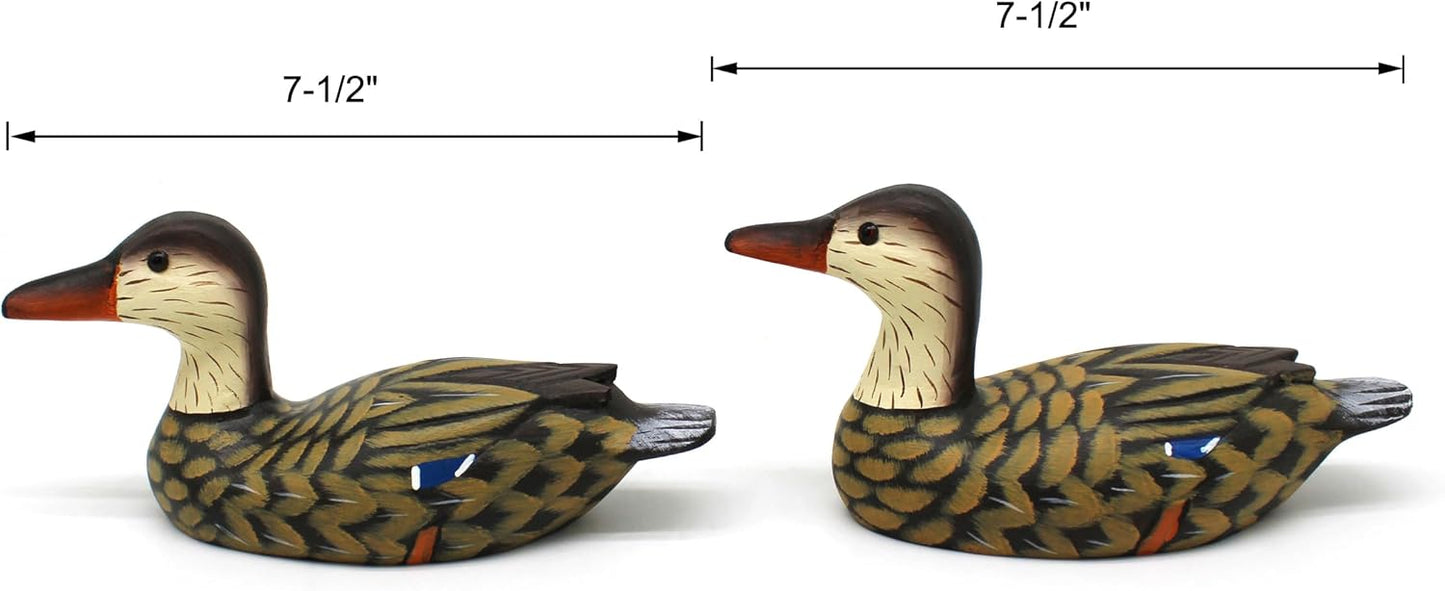 CVHOMEDECO. Primitives Hand Engraving and Painted Wood Ducks Decor Rustic Figurines Mallards Decorative Accent, Set of 2, Brown