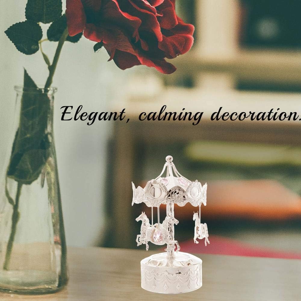 Matashi Tabletop Crystal Studded Music Box Carousel w/Horses Figurine – Silver Plated Decorative Showpiece – Unique Idea for Mothers Day, Valentines - Gift for Mom, Wife, Grandma – It’s A Small World