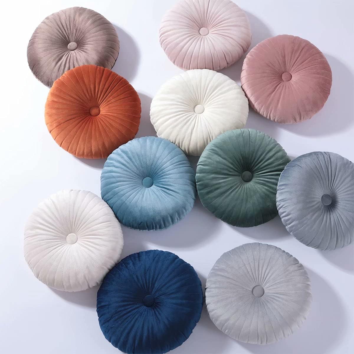 HLOVME Round Pillow Cushion for Couch Velvet Decorative Small Throw Pillow Solid Color for Living Room Bed Floor 13.7”, Light Gray