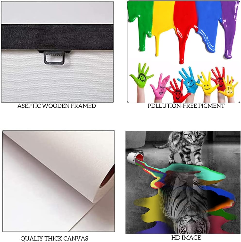 Large Mindset Is Everything Inspirational Giclee Canvas Wall Art Cute Cat and Meek Tiger Colorful Pictures Paintings HD Print Home Office Decor for Bathroom Kitchen Framed Ready to Hang-18x24 inch