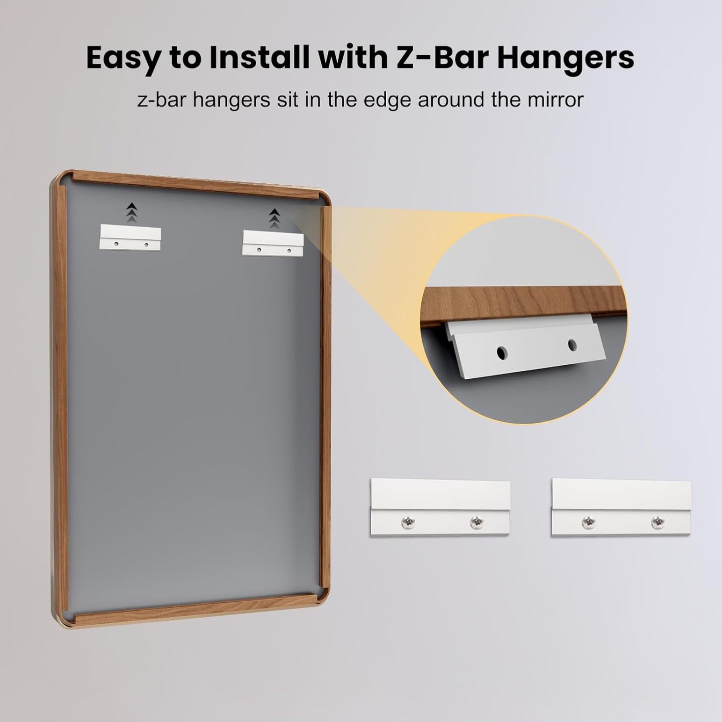 LOAAO 36X36 Inch Bathroom Mirror with Wood Grain Colored Metal Frame, Rounded Rectangle Metal Framed Bathroom Mirror, Anti-Rust, Hangs Horizontally or Vertically, Tempered Glass