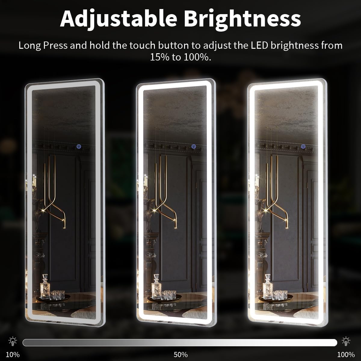 Full Length Mirror with LED Lights, 60"x16"Floor Mirror with Dimming & 3 Color Lighting, Free Standing Floor Mirrors, Lighted Full Body Mirrors for Bedroom, Dressing Room, Cloakroom