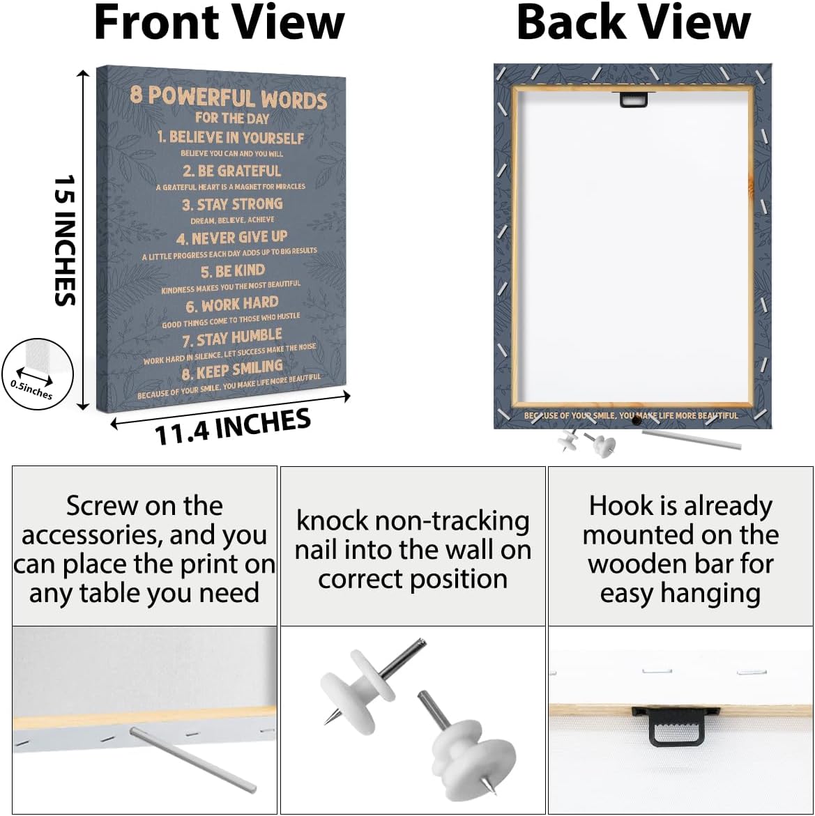 Inspirational Motivational Posters 8 Powerful Words Motivational Quotes Poster Print Phrase Wall Art Positive Quotes, Positive Affirmations Wall Art Decor for Bedroom Office Classroom Study Gym Room