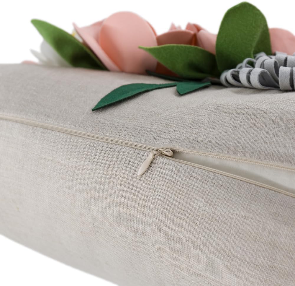 Decorative 3D Flower Throw Pillow Covers Accent Floral Pink Pillowcases for Couch Bed Home Living Room Farmhouse Decor 12x20 Inch