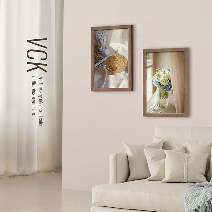 VCK 14x22 Poster Frame 3 Pack - Brown Walnut, Natural Textured Solid Wood Picture Frame, Wall Gallery Frame