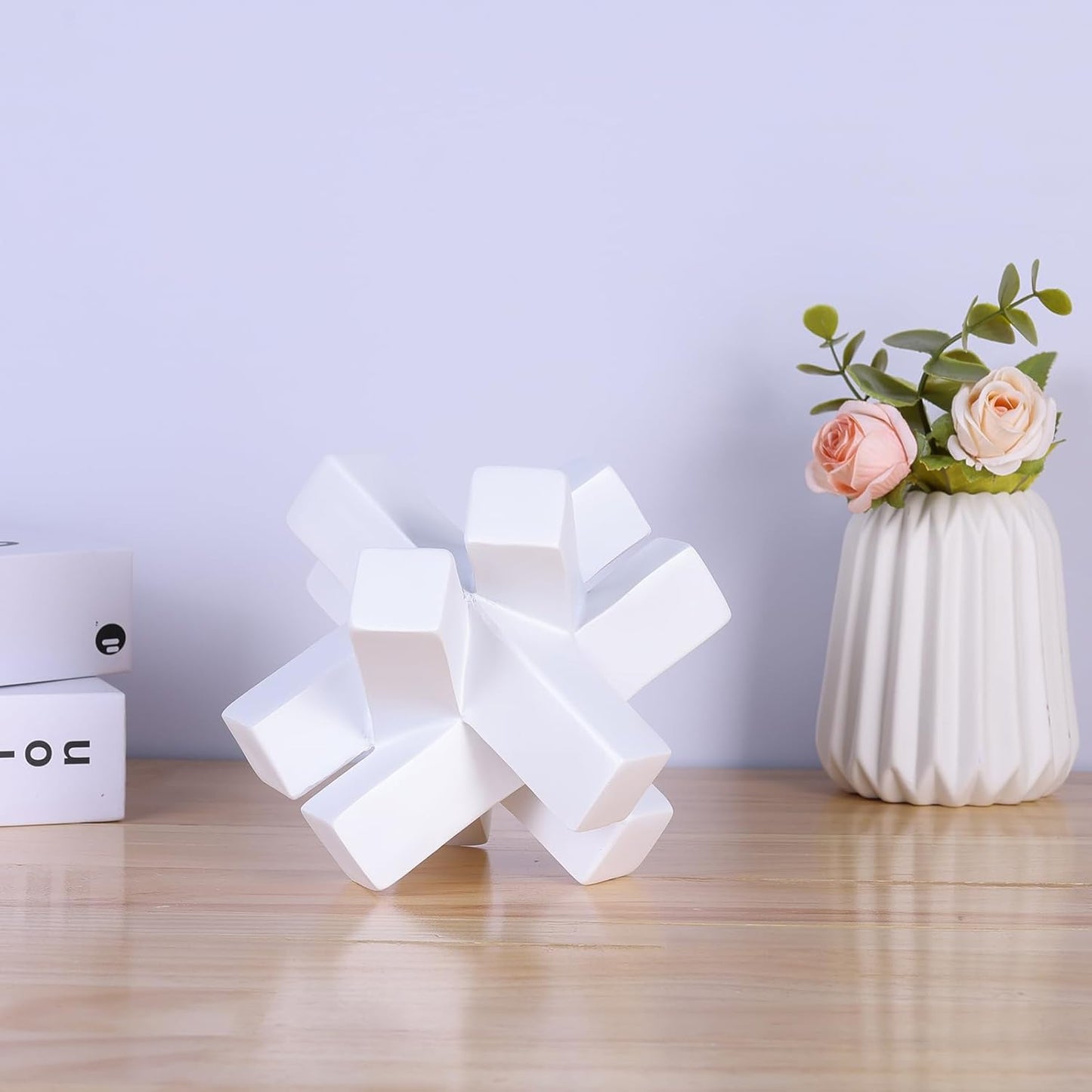 Knot Decor White Geometric Sculpture Statue - Modern Decorative Objects for Shelves, Bookcase, TV Stand, Coffee Table & Entrance Decor