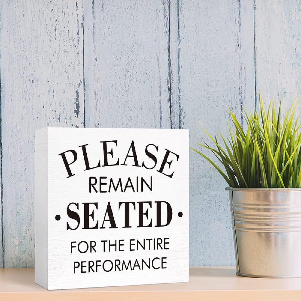 Funny Wood Sign 'The Best Seat in the House' - Block Sign for Shelf, Tabletop Decor - Farmhouse Bathroom Wooden Box Sign