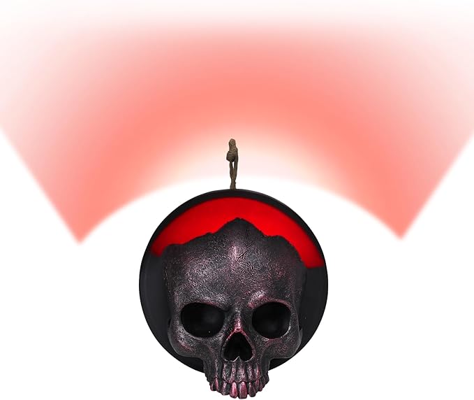 WONDER GARDEN 7.68 inch Halloween Skull Hanging Wall Decorations Light up Resin Red Gothic Skeleton Halloween Creepy Sculptures Sign for Indoor Outdoor Office Horror Home Wall Door Decor