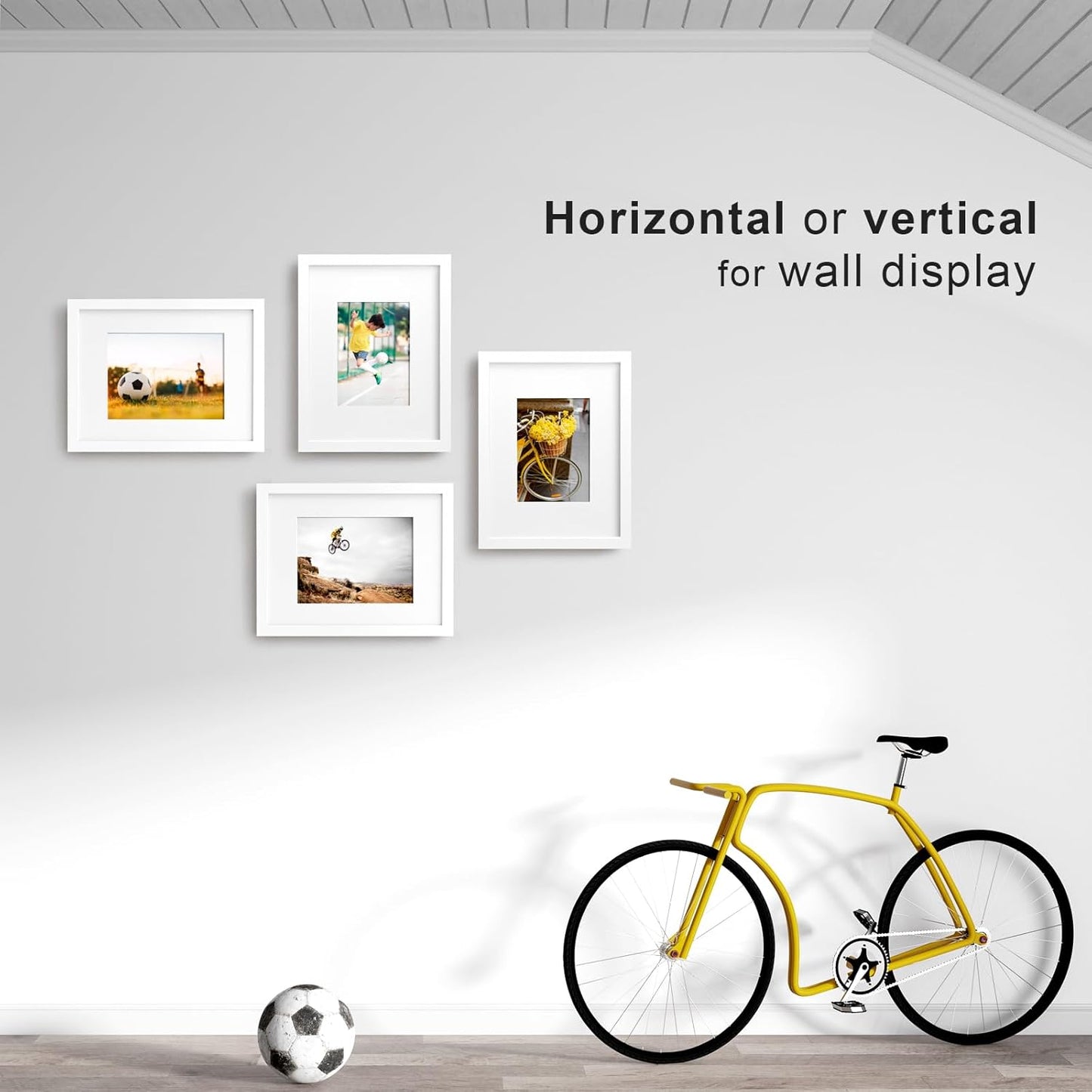 Egofine 9x12 Picture Frames Set of 4, Made of Solid Wood Covered by Plexiglass 5x7 and 6x8 with Mat or 9x12 without Mat, for Table Top Display and Wall Mounting Photo Frame White