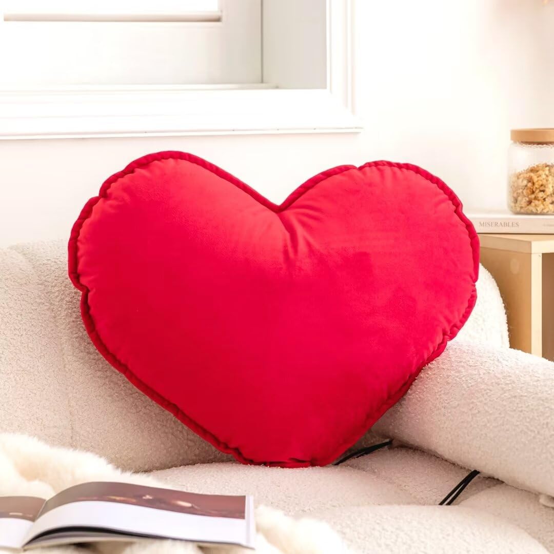 Heart-Shaped Throw Pillow 20×16 Inch Velvet Heart Pillow Home Decoration Pillows Cushion for Sofa Bed Chair Living Room Red