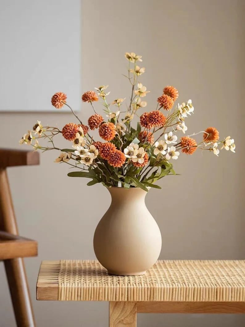 Fall Flowers Artificial Pompon Mum Burnt Orange, 5Pcs Fake Kiku Flowers Silk Small Mini Chrysanthemum Ball Faux Mum Decor for Autumn Filler DIY Bouquet Centerpieces Arrangements Shower(Burnt Orange)