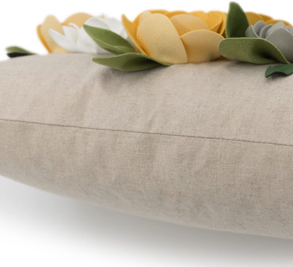 Decorative 3D Flower Throw Pillow Covers Accent Floral Pillowcases for Couch Bed Home Living Room Farmhouse Decor 12x20 Inch Yellow
