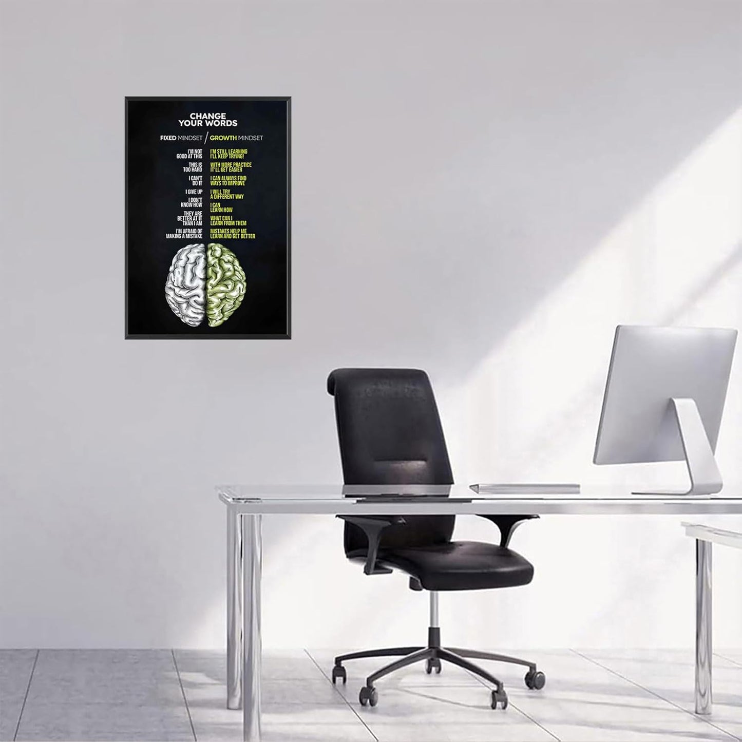 Growth Mindset Poster Positive Affirmation Wall Art Inspirational Mental Health Prints Painting For Living Room School Office Wall Decor 16x24in Framed