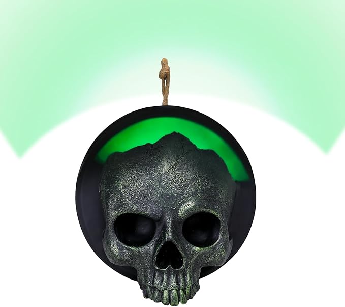 WONDER GARDEN 7.68 inch Halloween Skull Hanging Wall Decorations Light up Resin Green Gothic Skeleton Halloween Creepy Sculptures for Indoor Outdoor Office Horror Home Wall Decor