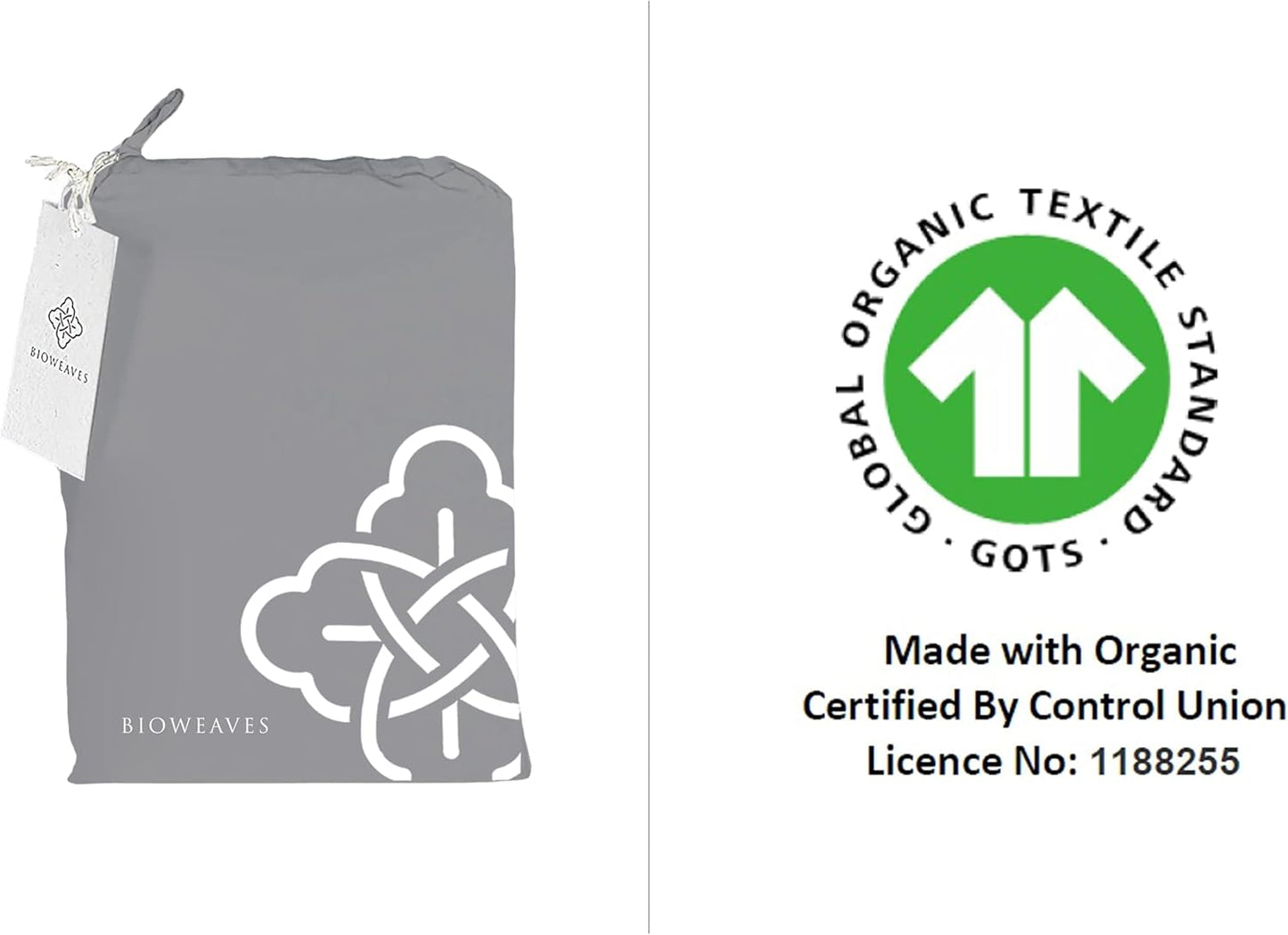 Bioweaves 100% Organic Cotton Pillow Cases 300 Thread Count Soft Sateen Weave GOTS Certified – Standard/Queen Size, Set of 2, Stone