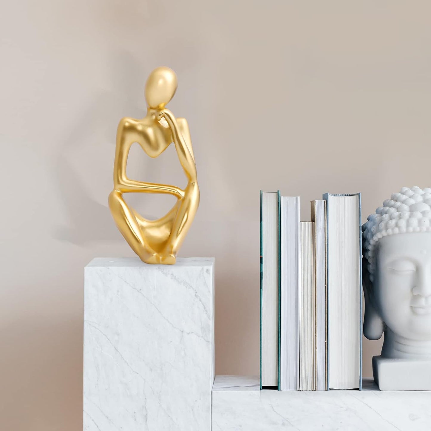 INNOLITES Resin Statue Thinker Style Decoration Abstract Sculptures Collectible Figurines for Home Decor Modern Office Shelf Desktop(Gold-Right