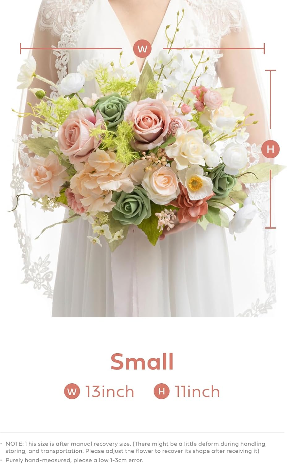 Ling's moment Coral Pink Wedding Bouquets for Bride, Blush Garden Bridal Bouquets for Bride, 13 Inch Free Form Artificial Wedding Flower Bouquet