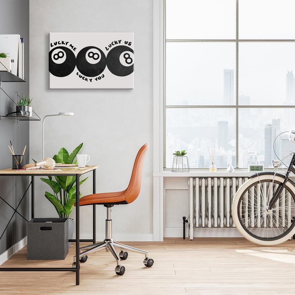 Lucky Me Lucky You Lucky Us Quote Cool Canvas Wall Art Vintage Black 8 Balls Poster Playful Billiards Print Paintings Trendy Aesthetic Pictures Decor for Home Game Room Bar Cart 20x30inch Unframed