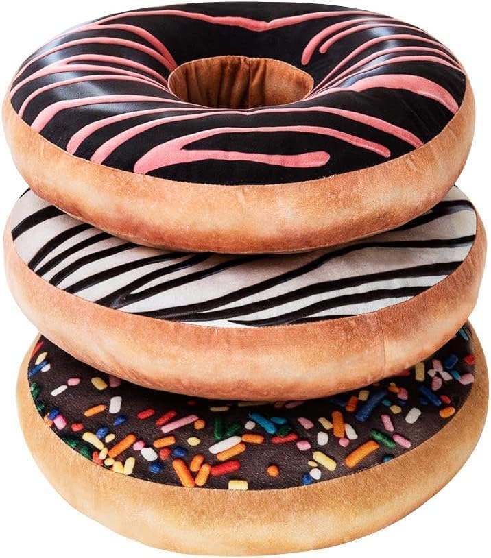 HYSEAS Round Throw Pillow 14 Inch Chocolate Pink Donut, 2 Pack 3D Digital Print, Decorative Plush Funny Food Shaped Seat Cushion, for Couch, Chair, Floor, Sofa