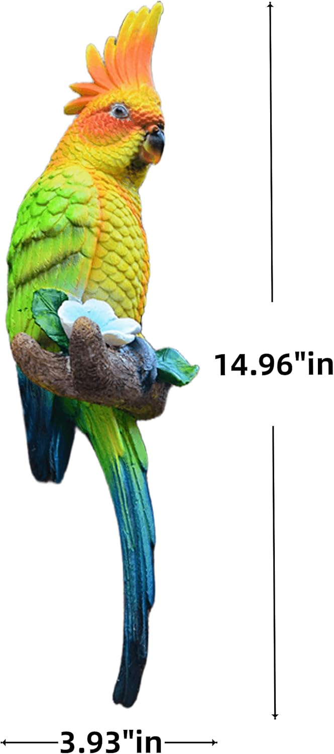 Coolboy Parrot Figurine - Outdoor Resin Bird Decoration, Flapping Macaw Bird Tropical Decor Wall Sculpture, Polyresin, Yellow