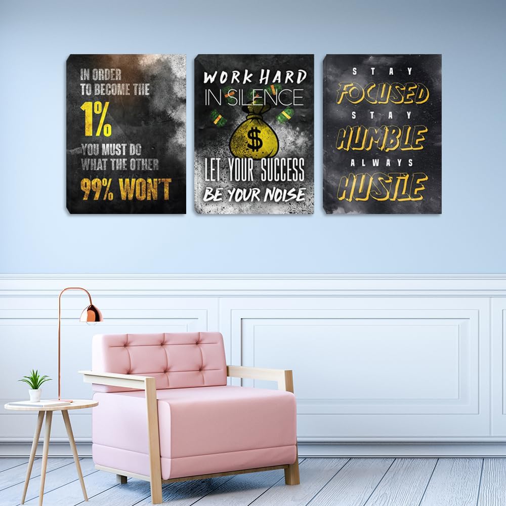 Inspirational Hustle Wall Decor Black Gold Motivational Success Painting Picture Entrepreneur Quote Posters Prints Canvas Wall Art Office Wall Decor Living Room Workplace Decorations (60" Wx28 H)