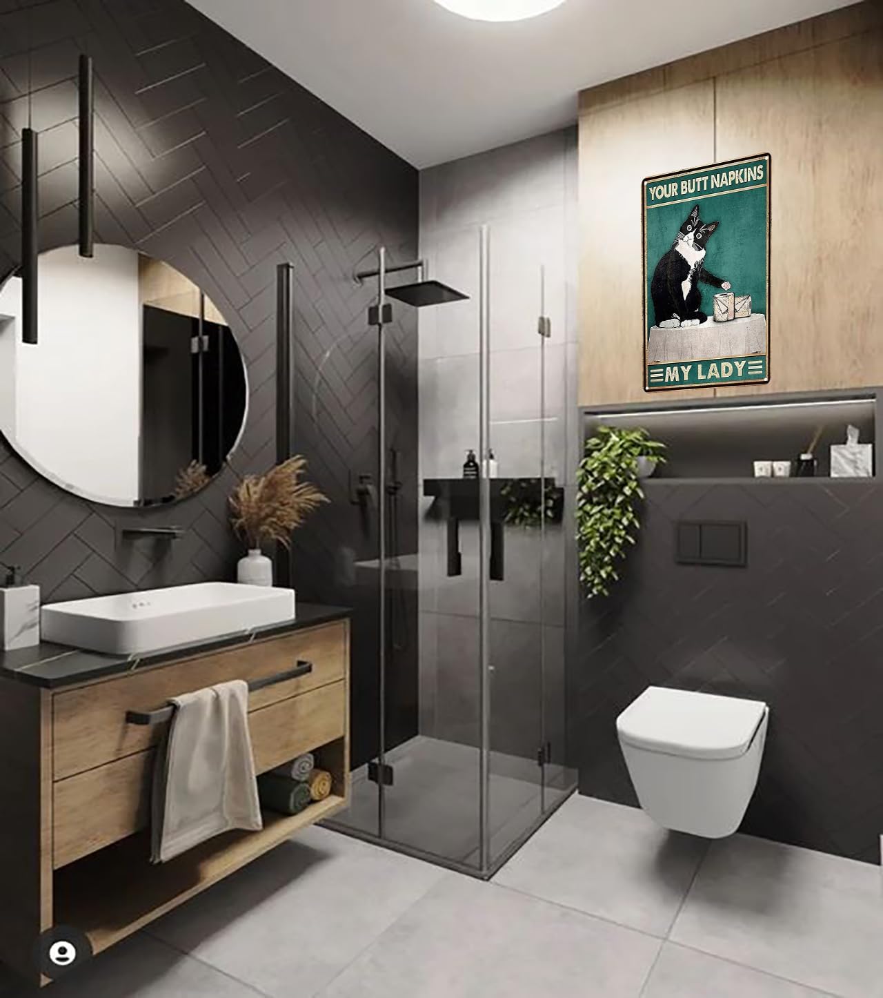 Funny Cat Bathroom Decor Sign Tuxedo Cat Your Butt Napkin My Lady Tin Sign for Women Girls Cat Lovers Gift 8x12 INCH (3051)