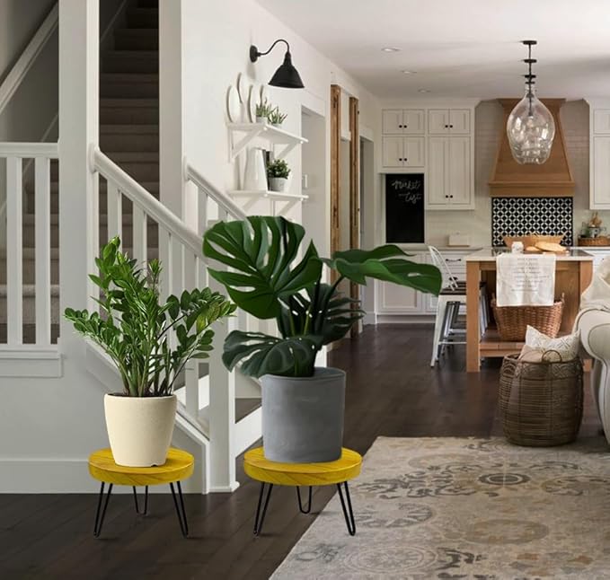 Plant Stand Indoor Outdoor Wood Mid Century Plant Stand for Indoor Plants, Modern Plant Table Round Plant Stool, Boho Rustic Wooden Stool for Plant Pot Hol (L)