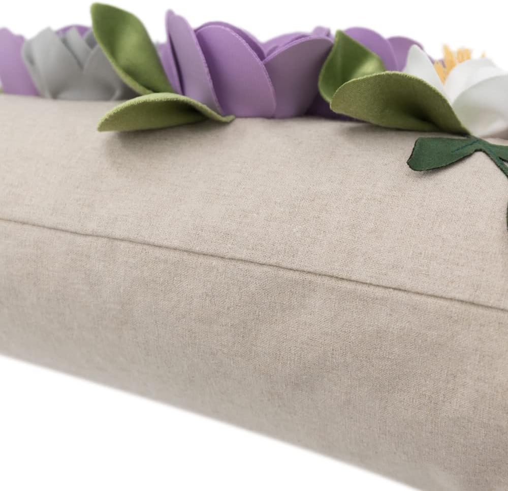 Decorative 3D Flower Throw Pillow Covers Accent Floral Pillowcases for Couch Bed Home Living Room Farmhouse Decor 12x20 Inch Purple