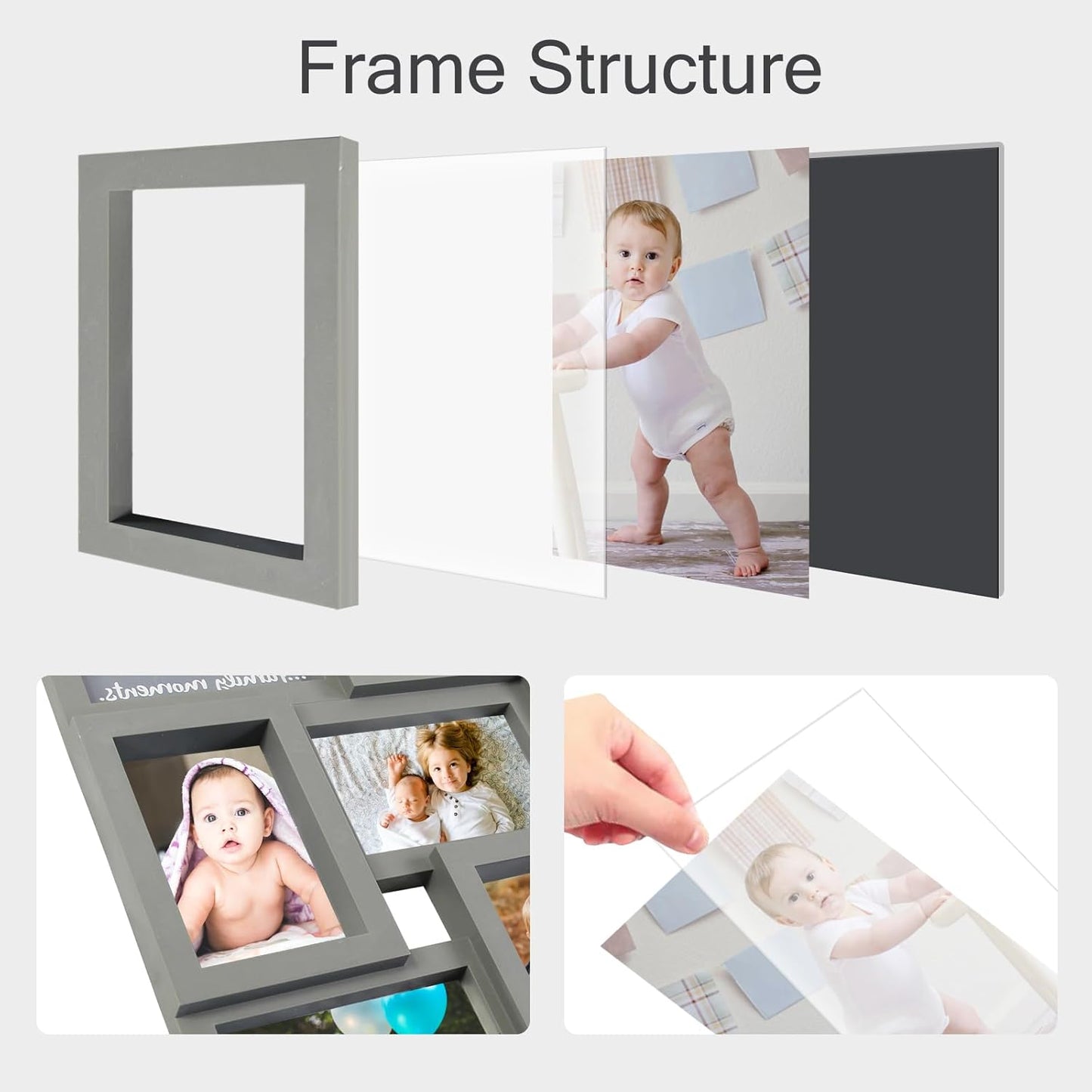 HELLO LAURA 4×6 Collage Picture Frames,24 Opening Photo Collage Frame for Wall Decor,Multi Family Photo for Gallery Decor, Hanging Display - Grey