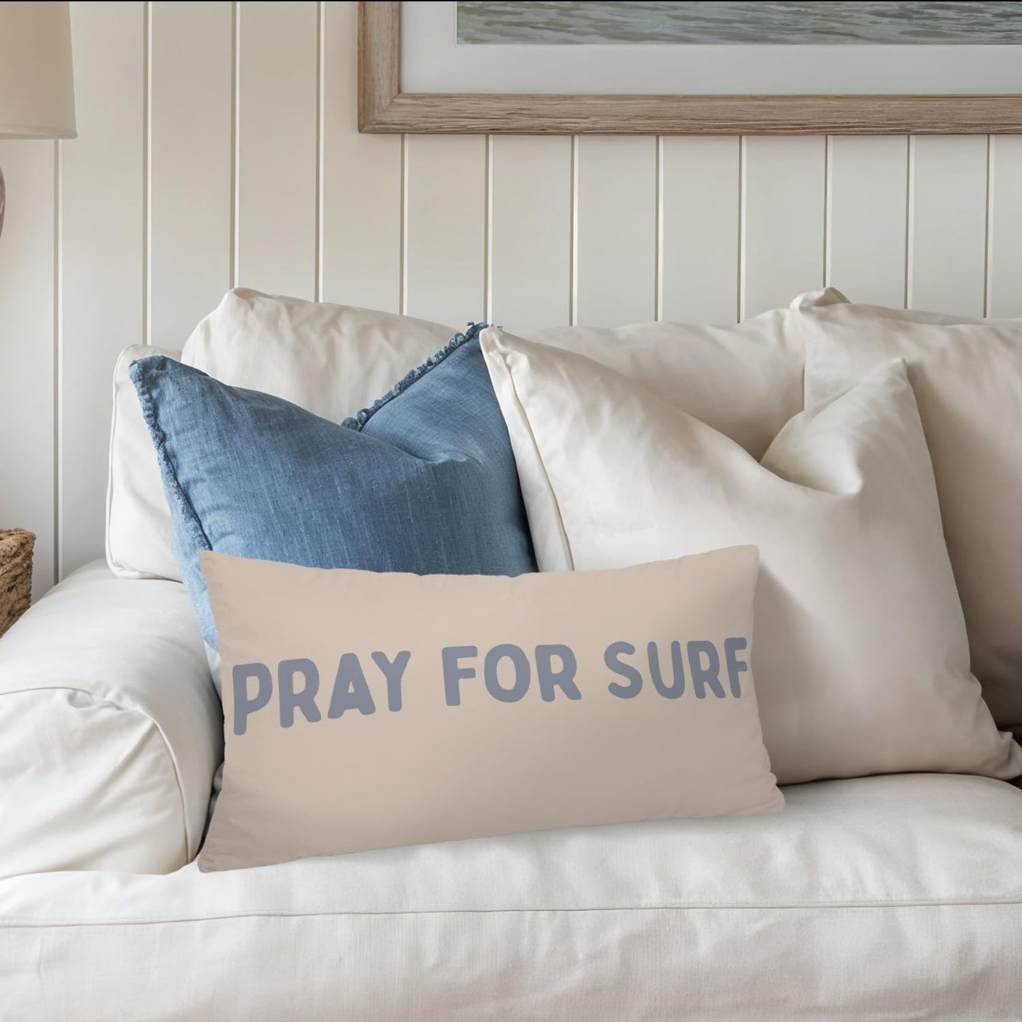Coastal Beach Room Decor 12x20 Pillow Cover, Beach House Decor, Pray for Surf Coastal Decorative Lumbar Pillow Covers for Girls Boys Bedroom College Dorm Sofa Couch