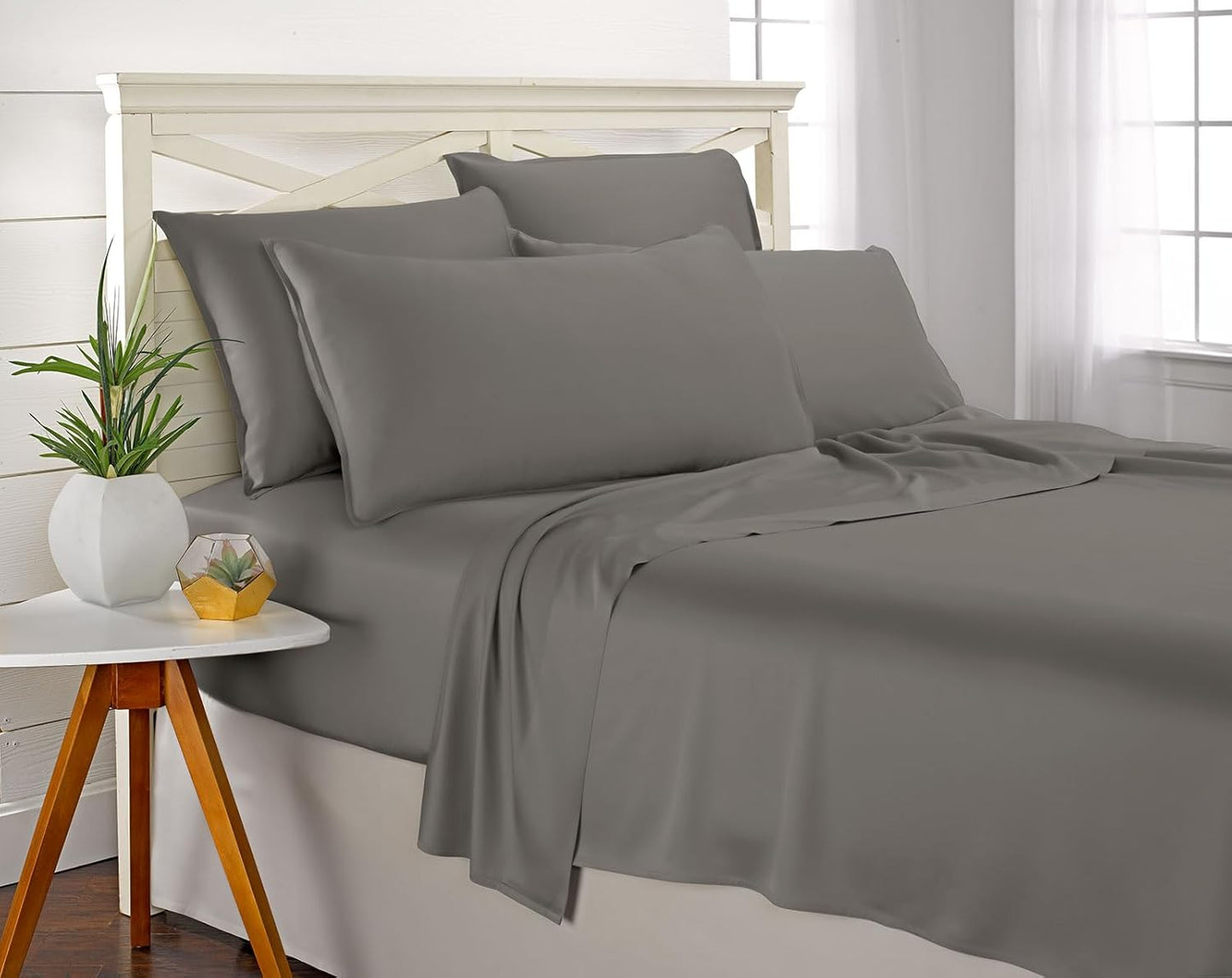 King Sheets by Pure Bamboo, Genuine 100% Organic Viscose Derived from Bamboo Bed Sheet Set, Luxuriously Soft & Cooling, Double Stitching, Lifetime Quality Promise (King, Graphite)