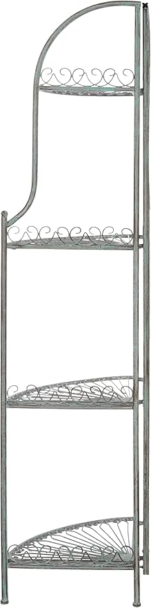SAFAVIEH Outdoor Collection Abarrane Victorian Antique Dark Green Wrought Iron 4-Tier Corner Shelf