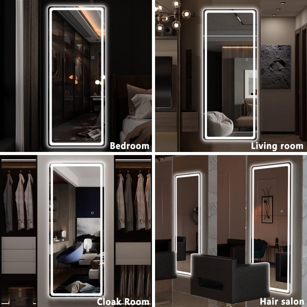 Hasipu LED Door Mirror Full Length, 44.1" x 15.8" Lighted Over The Hanging, Full Body Wall Mounted, Light Up Long Dressing, Round White