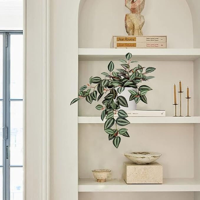 Fake Hanging Plants, 20 Inch Artificial Ivy Plant in Ceramic Pot Faux Vine Potted for Home Bedroom Office Table Shef Indoor Outdoor Decor Desk (Green/Red)