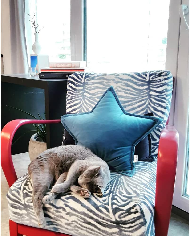 JIKAL Star Moon Shaped Pillow Soft Velvet Nursery Stuffed Throw Pillows for Kids Room Couch Reading Nook Decor (Star, Teal)