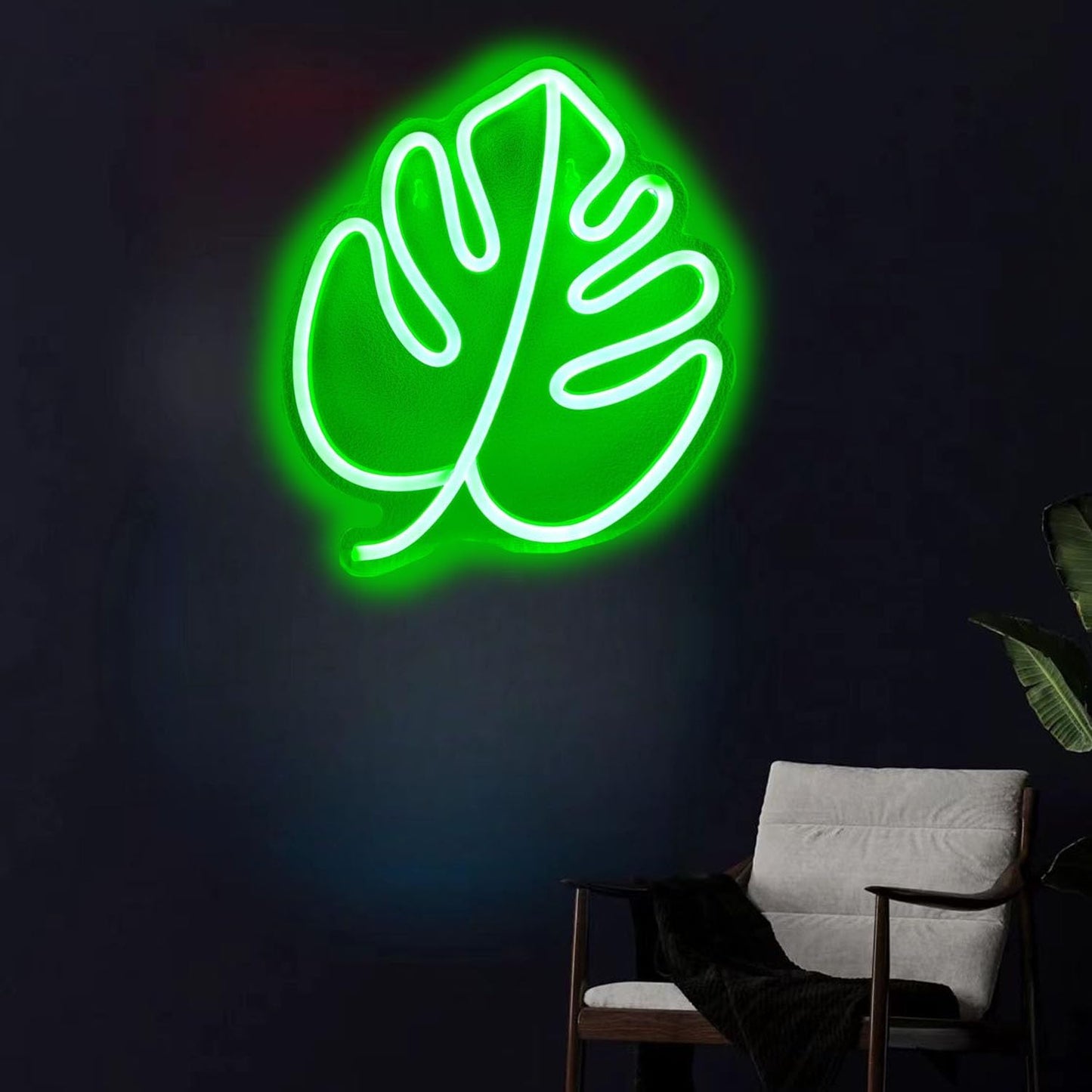 Green Leaf Neon Sign,Light Up Signs for Wall Decor,LED Night Light for Room Decor Camping Bar Birthday Party Wedding,14 * 10 in