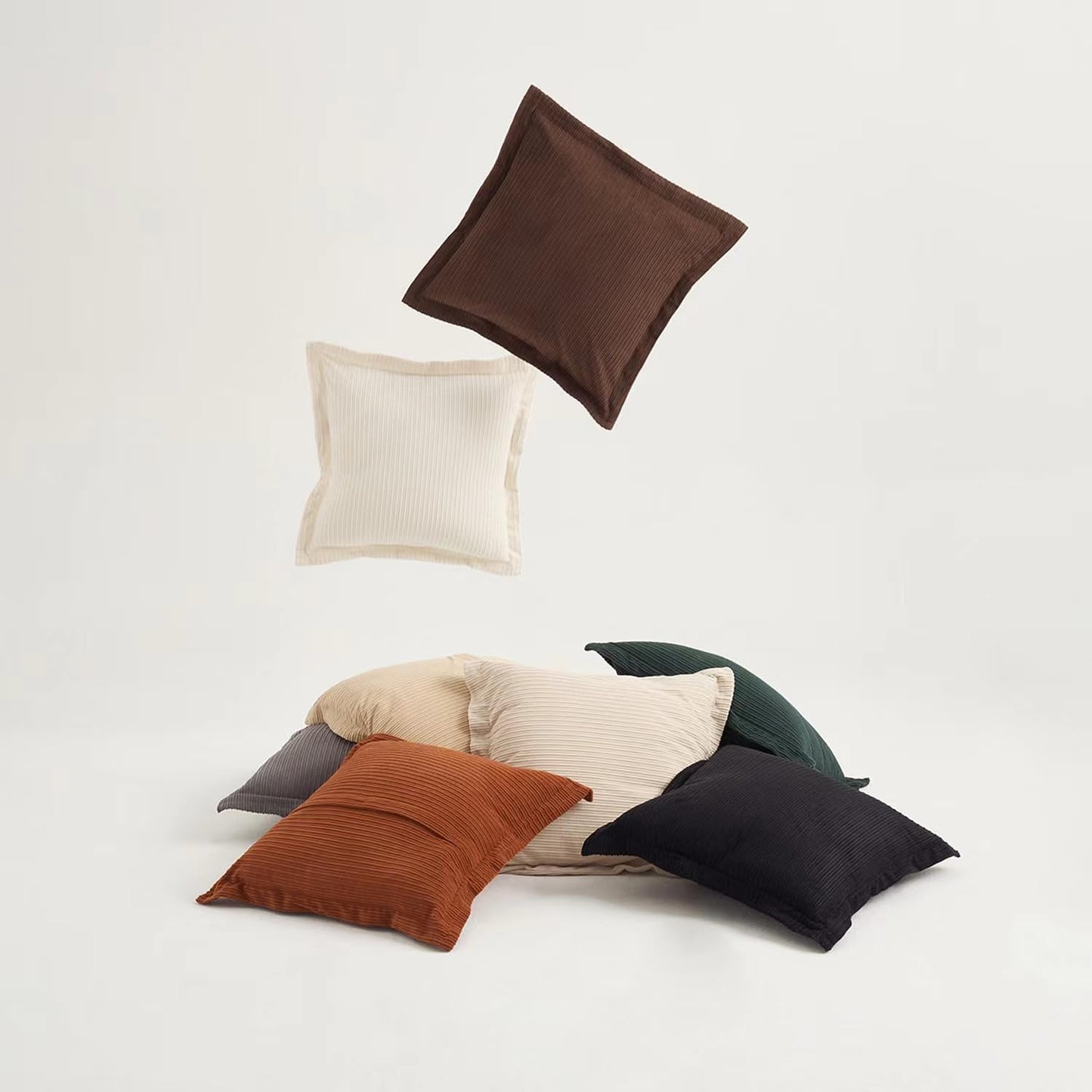 Corduroy Large Pillow Covers 26x26inch Set of 3, Decorative Super Soft-Touch Boho Vintage Cushion Cases for Couch, Sofa, Living Room, Bedroom, Office, Home Decor (Dark Brown, Black & White)