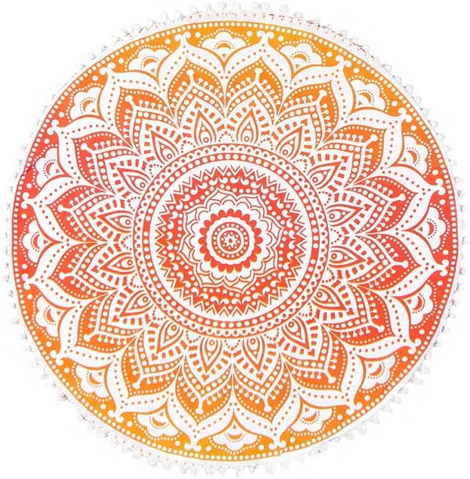 Eyes of India - Mandala Floor Pillow Cover Meditation Cushion Seating Throw Hippie Round Colorful Decorative Bohemian Indian Pouf Ottoman Handmade Cover ONLY (Omb-Yellow, 32" x 32")