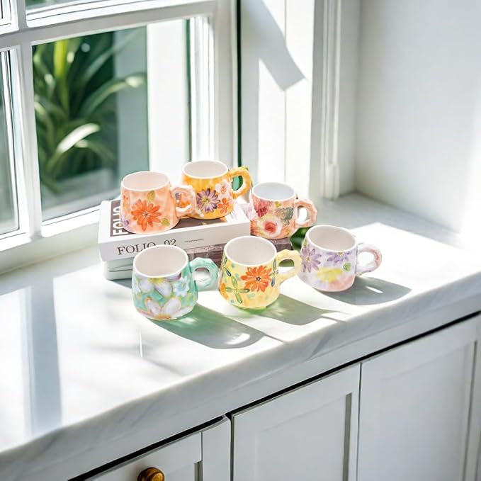 13oz ceramic mug, enlarged and thickened breakfast cup, suitable for spring, summer, autumn and winter, hand-painted cup, a personalized gift for girlfriend.