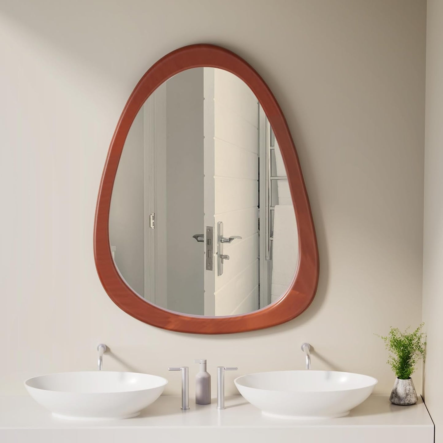 COOL2DAY Irregular Mirror,Asymmetrical Wood Wall Frame Abstract Assymetrical Decorative Mirror,Odd Shaped Mirrors for Living Room Bedroom Entryway Bathroom Home Decor(34"x 26")