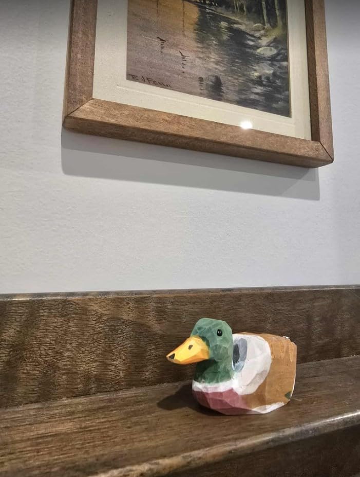 Hand-Carved Mallard Duck Figurine – Miniature Bird Statue, Handmade Wooden Waterfowl Carving, Rustic Wildlife Home Decor & Collectible. Nature-Inspired Gifts & Outdoor-Inspired Decorations