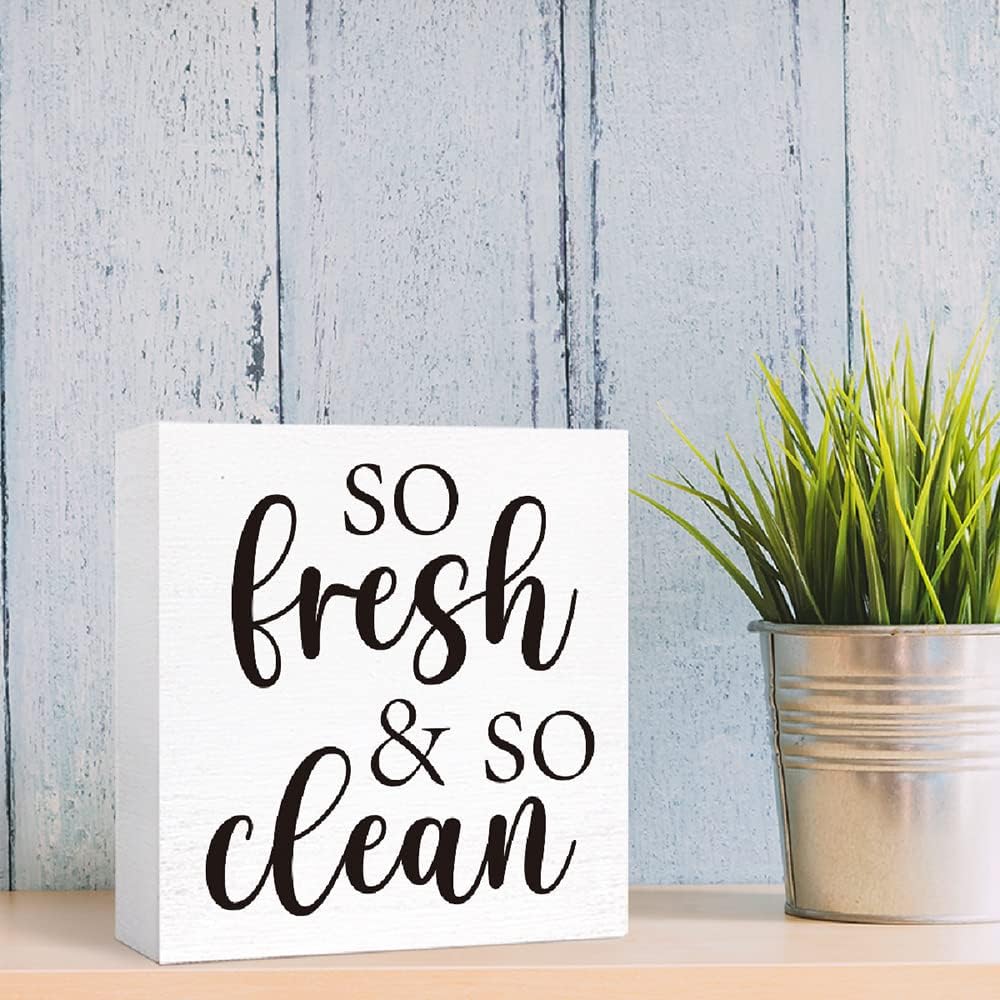Funny So Fresh & So Clean Wooden Sign - Farmhouse Style for Bathroom, Toilet, Home Tabletop Decor