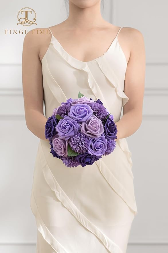 TINGE TIME Purple Flowers, Fake Flower Leaf Artificial Flower with Stems for DIY Wedding Bouquets Table Centerpieces Baby Shower Home Party Floral Arrangements Decorations
