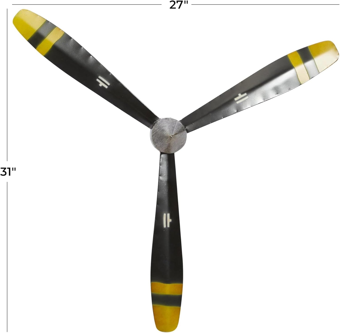 Deco 79 Metal Airplane Propeller Home Wall Decor 3 Blade Wall Sculpture with Aviation Detailing, Wall Art 27" x 3" x 31", Black