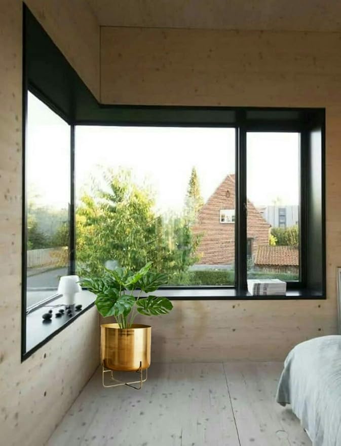 Serene Spaces Living Modern Mid‑Century Metal Indoor Planter with Stand, Gold Planter Pot, Indoor Plants – Decorative Planter Holder for Living Room, Kitchen & Office, 14" Diameter & 24" Tall