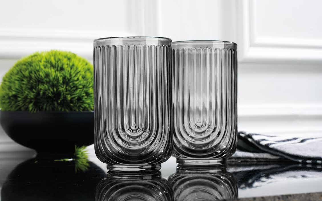 Glaver's Vintage Glassware Art Deco Glasse Ribbed Drinking Glasses U-Shape Arch Design Colored Cocktail Kitchen Tumblers Everyday Dinner Decorative Party (Smoke S/4 17oz)