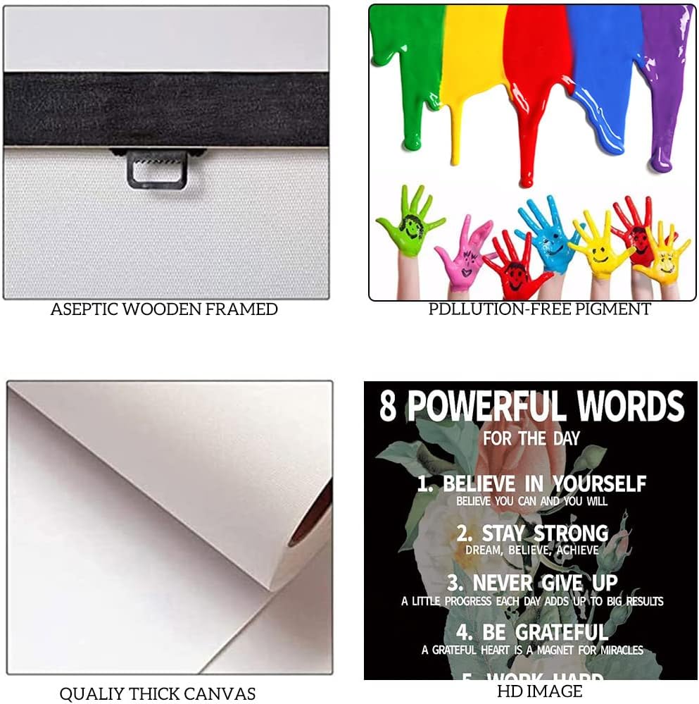 Inspirational Office Quotes Sayings - 8 Powerful Words for The Day Canvas Decoration Paintings with Flower Background Suitable for Office School Library Home Wall Hangings HD Print-28 inch x 44 inch