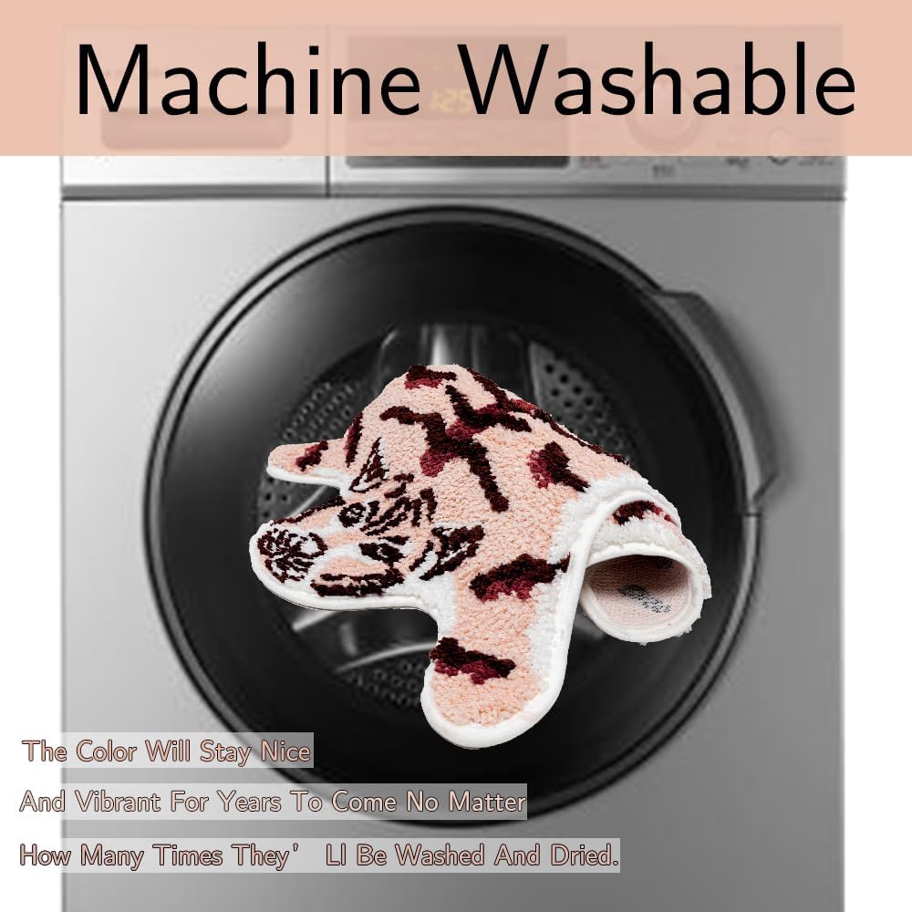 Huichenxing2021FURSTORE Funny Tiger Bath Mat - Cute Peach Pink Tiger Cartoon Bathroom Non Slip Animal Shaped Absorbent Small Bathtub Rug, Plush Shower Rug 33.1x21.7in