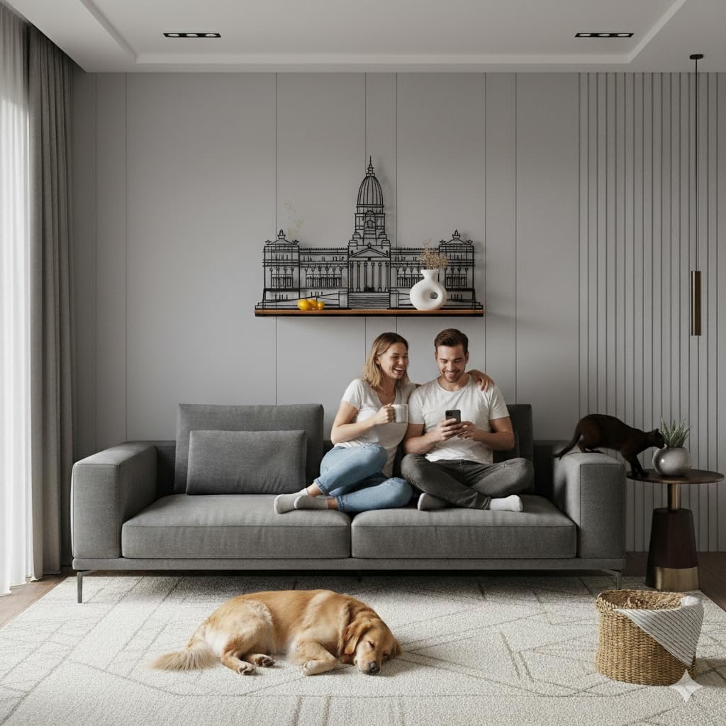 Metal Wood Shelf – Iron Floating Shelf for Wall – Decorative Storage Rack for Books, Plants & Home Decor – Wall-Mounted (Budapest Black)